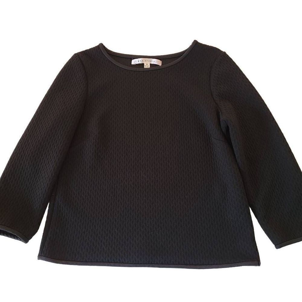Max Studio Womens Long-Sleeve Scoop Neck Solid Black Top Medium